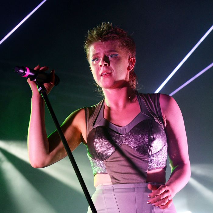 SOUTHWOLD, ENGLAND - JULY 19: Robyn performs with Royksopp on the BBC Radio 6 Music stage at the Latitude Festival at Henham Park Estate on July 19, 2014 in Southwold, England. (Photo by Matthew Baker/WireImage)