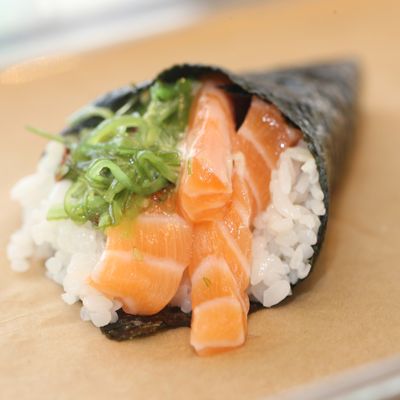 Isara salmon temaki with seaweed salad and creamy miso — yours for just $6.