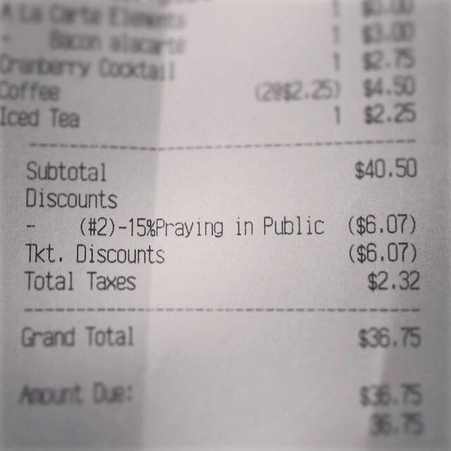 Forgive this receipt, for it has sinned. Or disciminated, maybe?
