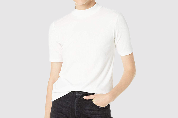 The Drop Women's Joanna Short Sleeve Mock Neck Ribbed T-Shirt
