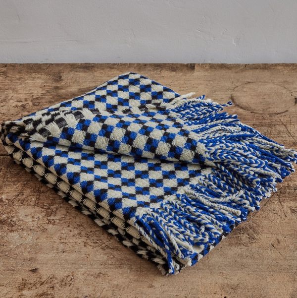 Nickey Kehoe Wool Blue Tile Throw Blanket