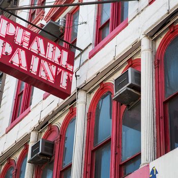 a sign hangs outside Pearl Paint, a famed art supply and paint store, on Canal Street on April 10, 2014 in New York City. The Building Pearl Paint occupies has reportedly been put up for sale, prompting rumors that the New York City arts supply institution may close. 