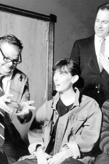 Farley shows off his Matt Foley character alongside Tim Meadows, Bob Odenkirk, Jill Talley, and Holly Wortell.