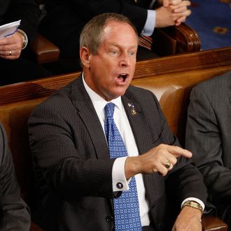 Rep. Joe Wilson (R-SC) shouts as U.S. President Barack Obama addresses a joint session of the U.S. Congress at the U.S. Capitol September 9, 2009 in Washington, DC. Obama addressed the joint session to urge passage of his national health care plan, the centerpiece of his domestic agenda. 