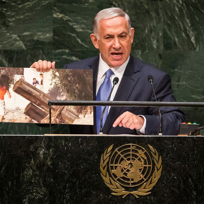 Prime Minister of Israel Benjamin Netanyahu speaks at the 69th United Nations General Assembly on September 29, 2014 in New York City. The annual event brings political leaders from around the globe together to report on issues meet and look for solutions.