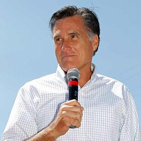 SALT LAKE CITY, UT- JUNE 24: U.S. Republican presidential candidate Mitt Romney speaks from the back of a pick-up truck at the Hires Big H hamburger restaurant on June 24, 2011 in Salt Lake City, Utah. Romney made the campaign stop in order to talk to small business owners in the Salt Lake area. (Photo by George Frey/Getty Images)