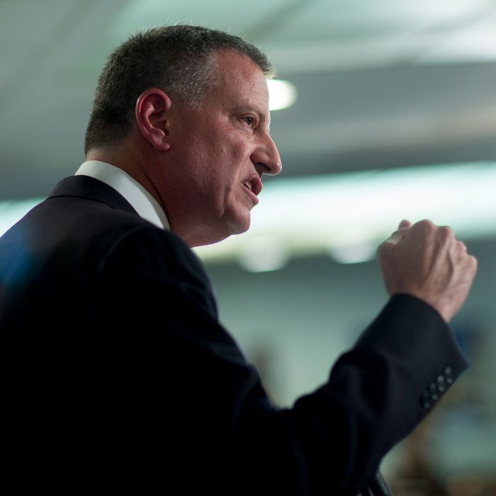 Bill de Blasio, mayor of New York, speaks during a Roosevelt Institute event at the National Press Club in Washington, D.C., U.S., on Tuesday, May 12, 2015. Joseph Stiglitz, the Nobel Prize-winning economist who popularized the term 
