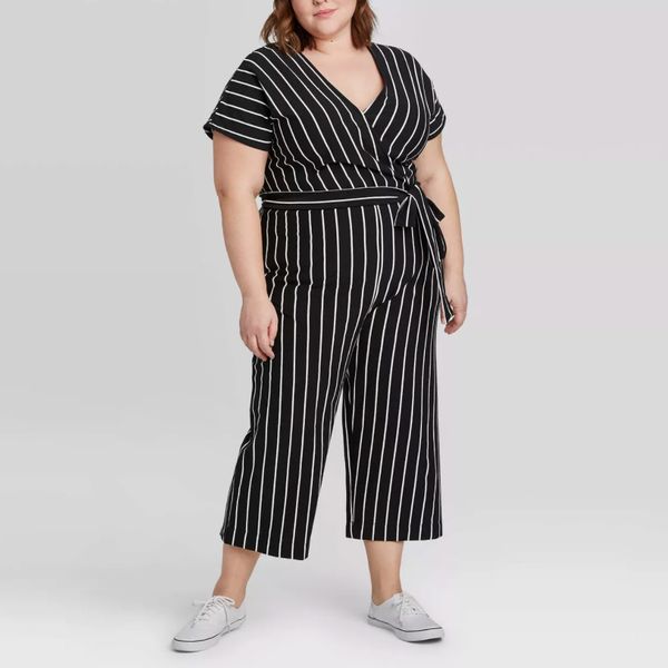 Target Ava & Viv™ Black Women's Plus Size Striped Short Sleeve V-Neck Jumpsuit