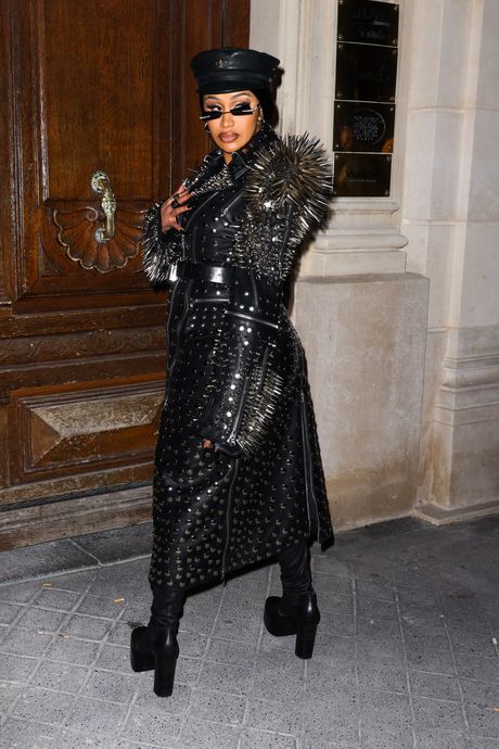 Cardi B Wears Purple Latex During Paris Fashion Week