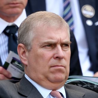 LONDON, ENGLAND - JULY 05: Prince Andrew, Duke of York watches the Gentlemen's Singles semi-final match between Novak Djokovic of Serbia and Juan Martin Del Potro of Argentina on day eleven of the Wimbledon Lawn Tennis Championships at the All England Lawn Tennis and Croquet Club on July 5, 2013 in London, England. (Photo by Clive Brunskill/Getty Images)