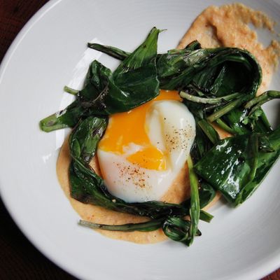 The Marrow pairs grilled ramps with polenta, njuda, and a steamed egg.