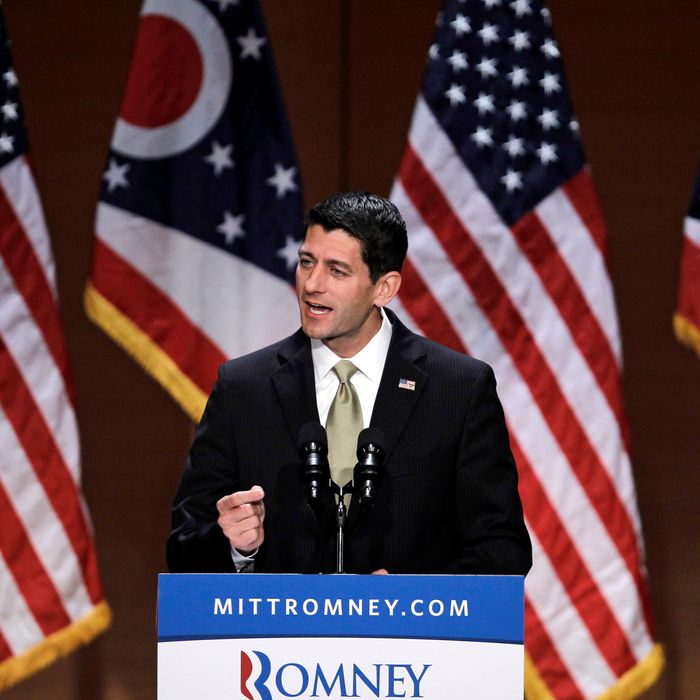 Republican vice presidential candidate Rep. Paul Ryan, R-Wis. gestures while speaking about upward mobility and the economy during a campaign rally at the Walter B. Waetjen Auditorium at Cleveland State University, Wednesday, Oct. 24, 2012, in Cleveland. 
