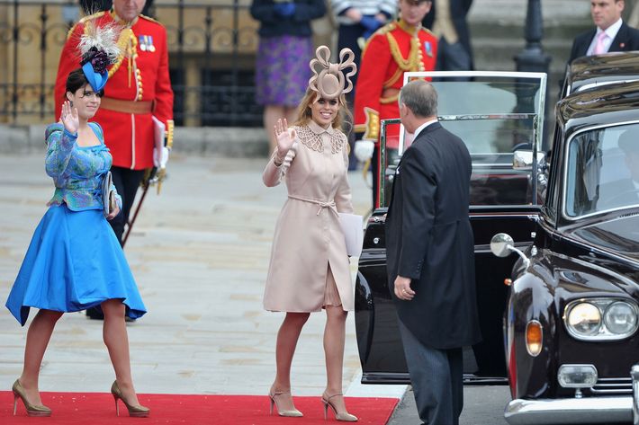 Princess Eugenie and Princess Beatrice at a royal wedding.