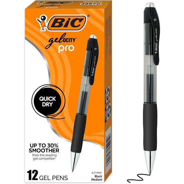 BIC Gelocity Pro Retractable Gel Pen, Medium Point - 12 count