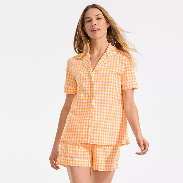 Lands' End Women's Cotton Poplin 2 Piece Pajama Set - Short Sleeve Top and Shorts