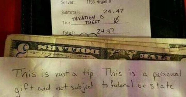 Tax Protester Leaves Server ‘Personal Gift’ Instead of a Tip