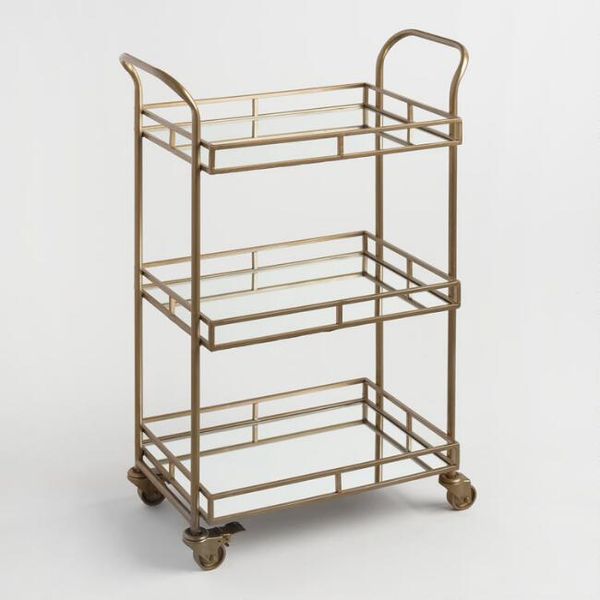 Gold Cole 3-Tier Rolling Bar Cart