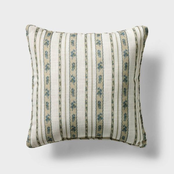 Threshold x ThisOakHouse Printed Stripe Ikat Throw Pillow Ivory/Blue