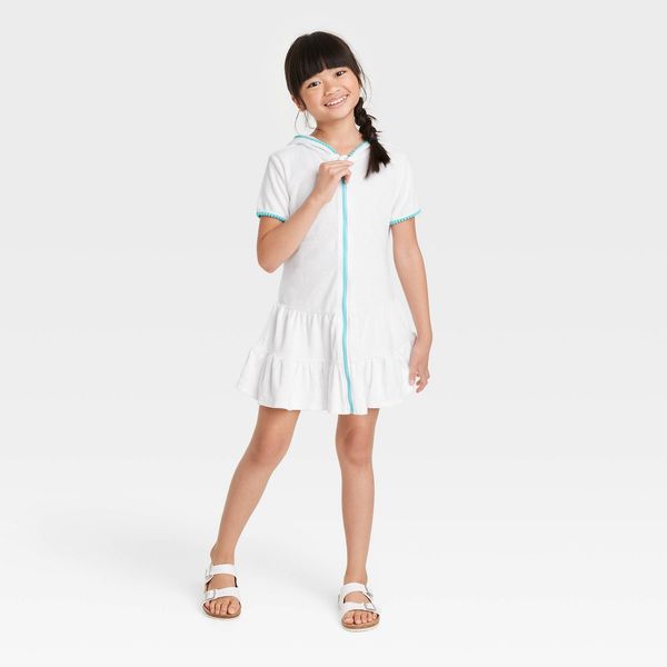Cat & Jack Girls' Hooded Terry Zip Swimsuit Cover-up Dress