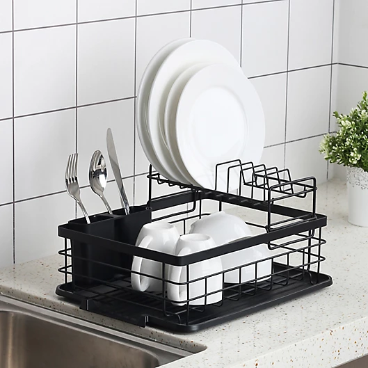 Squared Away 2-Tier Flat Wire Dish Rack Set
