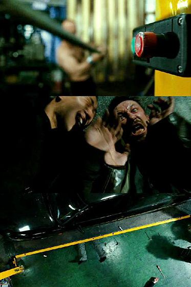 Statham beats you and your friend silly with a long metal pipe, then crushes you under a car lift. (The Transporter 3)