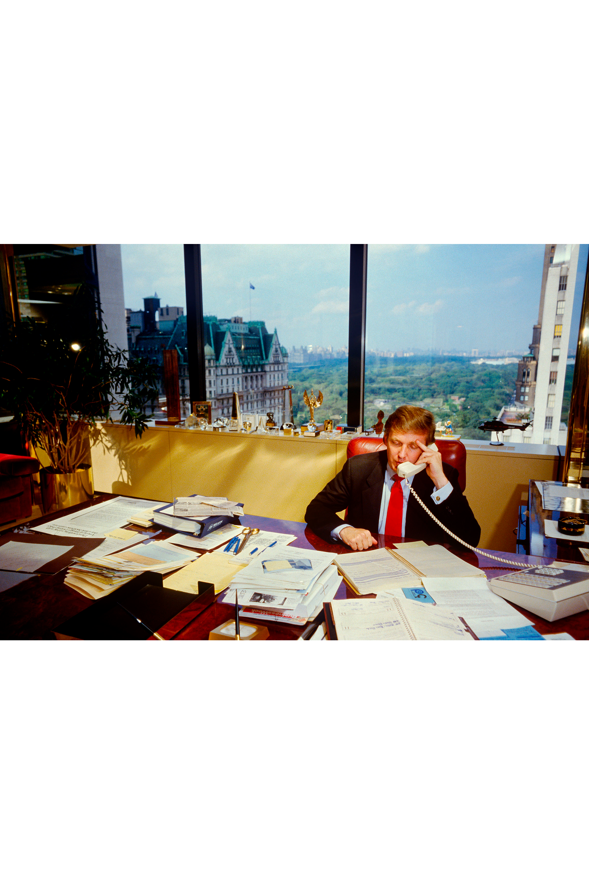 Trump at his desk on the 26th floor, 1987.