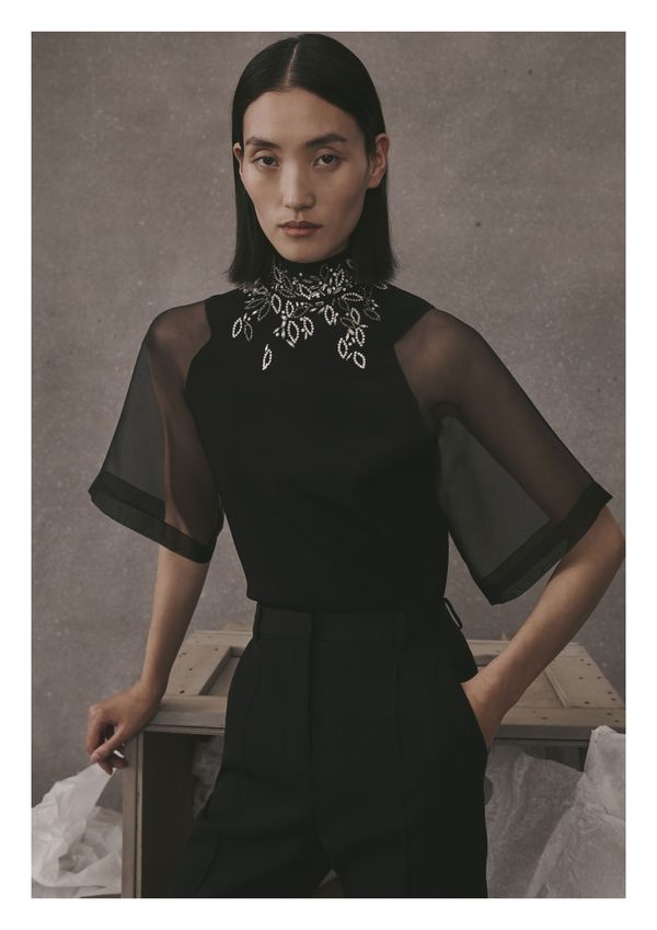 Givenchy Embroidered High-Neck Organza Top