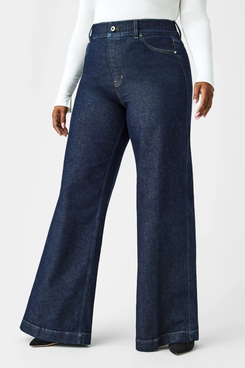 Womens Fashion Slim Fit Wide Leg Bell Bottom Plus Size Jeans Elastic Waist  Denim Flare Jean Pants