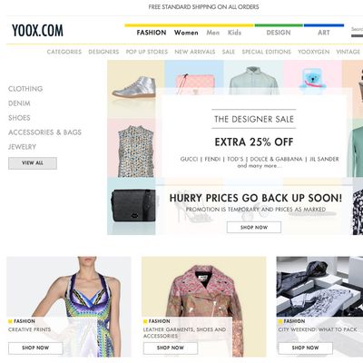 The Yoox homepage.