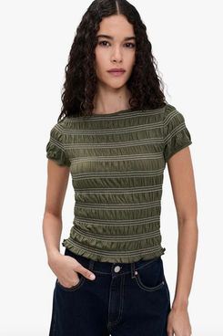 Madewell Smocked Short Sleeve Top