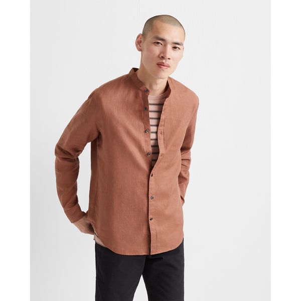 Fubotevic Mens Casual Long Sleeve Button Front Loose Solid Linen Shirts 