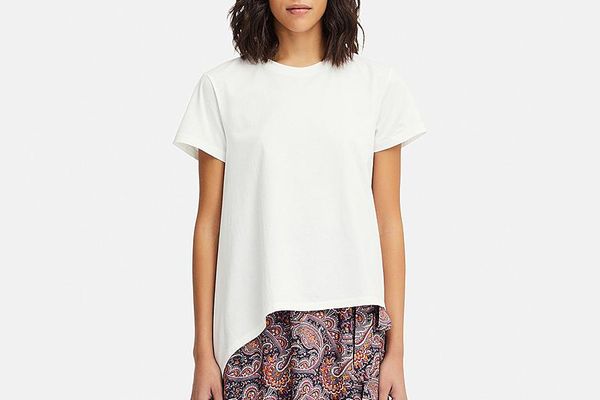 Women Mercerized Cotton Asymmetric Short-Sleeve T-Shirt