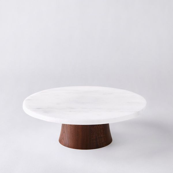 JK Adams Marble and Walnut Rotating Cake Stand