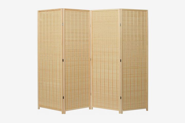 MyGift 4-Panel Woven Bamboo Folding Room Divider