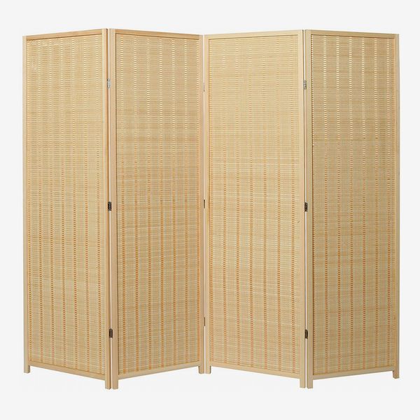 MyGift 4-Panel Woven Bamboo Folding Room Divider