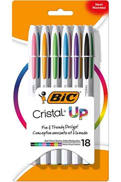 BIC Cristal Up Ball Pen, Medium Point, Assorted Colors, 18 Count