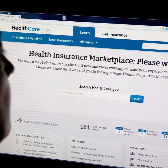 A woman looks at the HealthCare.gov insurance exchange internet site October 1, 2013 in Washington, DC. A woman looks at the HealthCare.gov insurance exchange internet site October 1, 2013 in Washington, DC. US President Barack Obama's Affordable Care Act, or Obamacare as it is commonly called, passed in March 2010, went into effect Tuesday at 8am EST. Heavy Internet traffic and system problems plagued the launch of the new health insurance exchanges Tuesday morning. Consumers attempting to log on were met with an error message early Tuesday due to an overload of Internet traffic. Barack Obama's Affordable Care Act, or Obamacare as it is commonly called, passed in March 2010, went into effect Tuesday at 8am EST. Heavy Internet traffic and system problems plagued the launch of the new health insurance exchanges Tuesday morning. Consumers attempting to log on were met with an error message early Tuesday due to an overload of Internet traffic. AFP PHOTO / Karen BLEIER (Photo credit should read KAREN BLEIER/AFP/Getty Images)