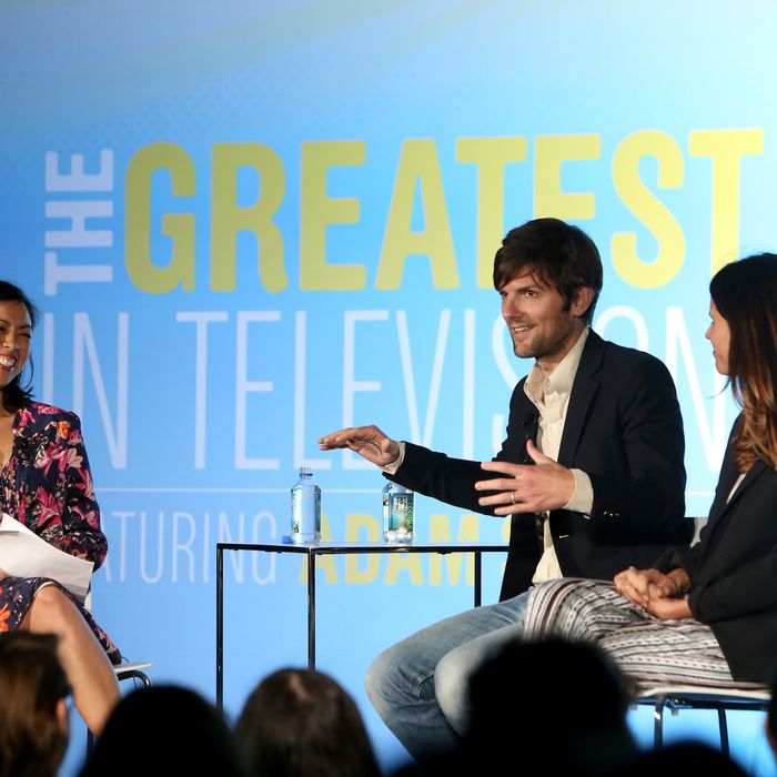 NEW YORK, NY - MAY 10: (L-R) Denise Martin, Adam Scott and Naomi Scott speak onstage during Vulture Festival presented by New York Magazine at Milk Studios on May 10, 2014 in New York City. (Photo by Anna Webber/Getty Images for New York Magazine)