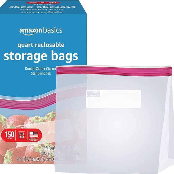 Amazon Basics Quart Food Storage Bags, 150 Count