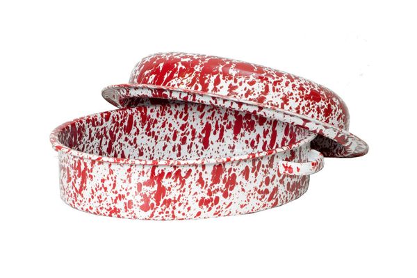 Crow Canyon Enamelware Large Oval Roaster — Red Marble