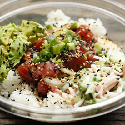 An ahi poke preparation from Wisefish in Chelsea.