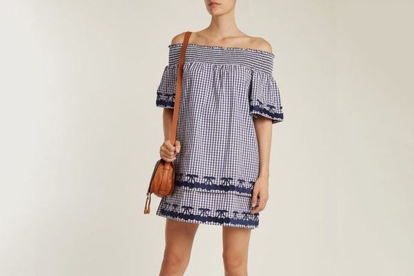 Bliss and Mischief Off-the-Shoulder Gingham Cotton Dress