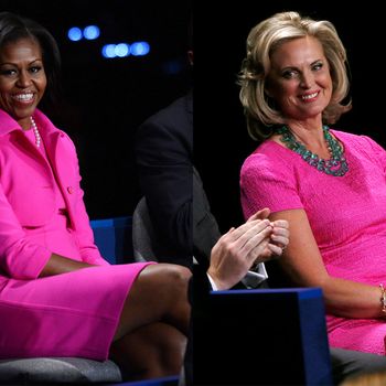 Michelle Obama and Ann Romney, wearing pink on Tuesday.