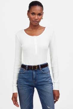 Madewell Waffle-Knit Scoopneck Henley Tee