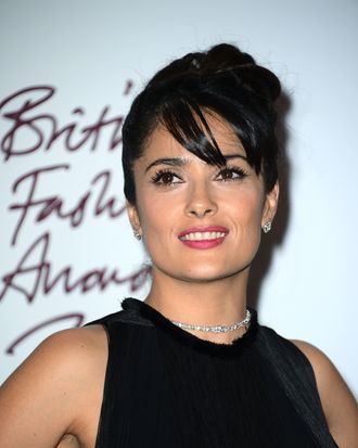 Salma Hayek poses in the awards room at the British Fashion Awards 2012 at The Savoy Hotel on November 27, 2012 in London, England.