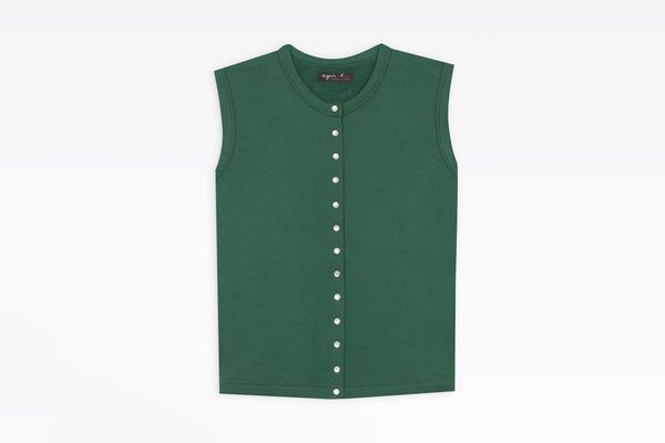 Agnès B. Green Sleeveless Snap Cardigan