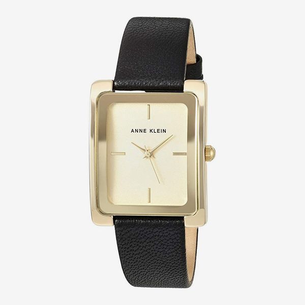 Anne Klein Women's Gold-Tone and Black Leather Strap Watch