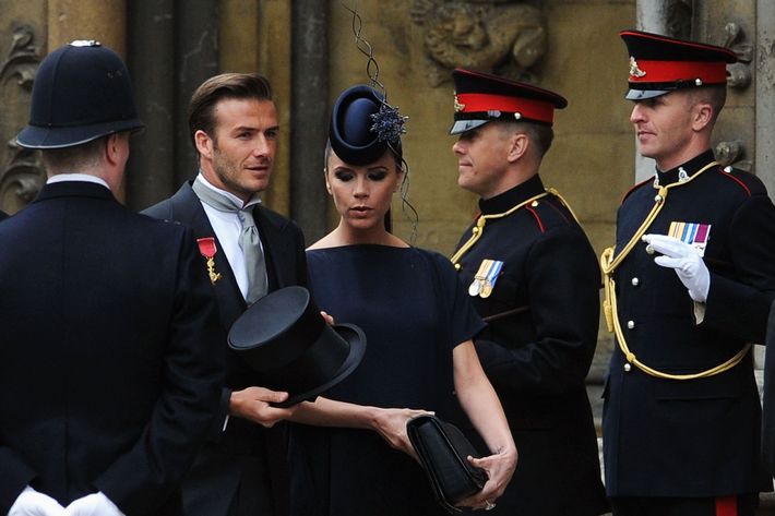 David and Victoria Beckham at the 2011 royal wedding.