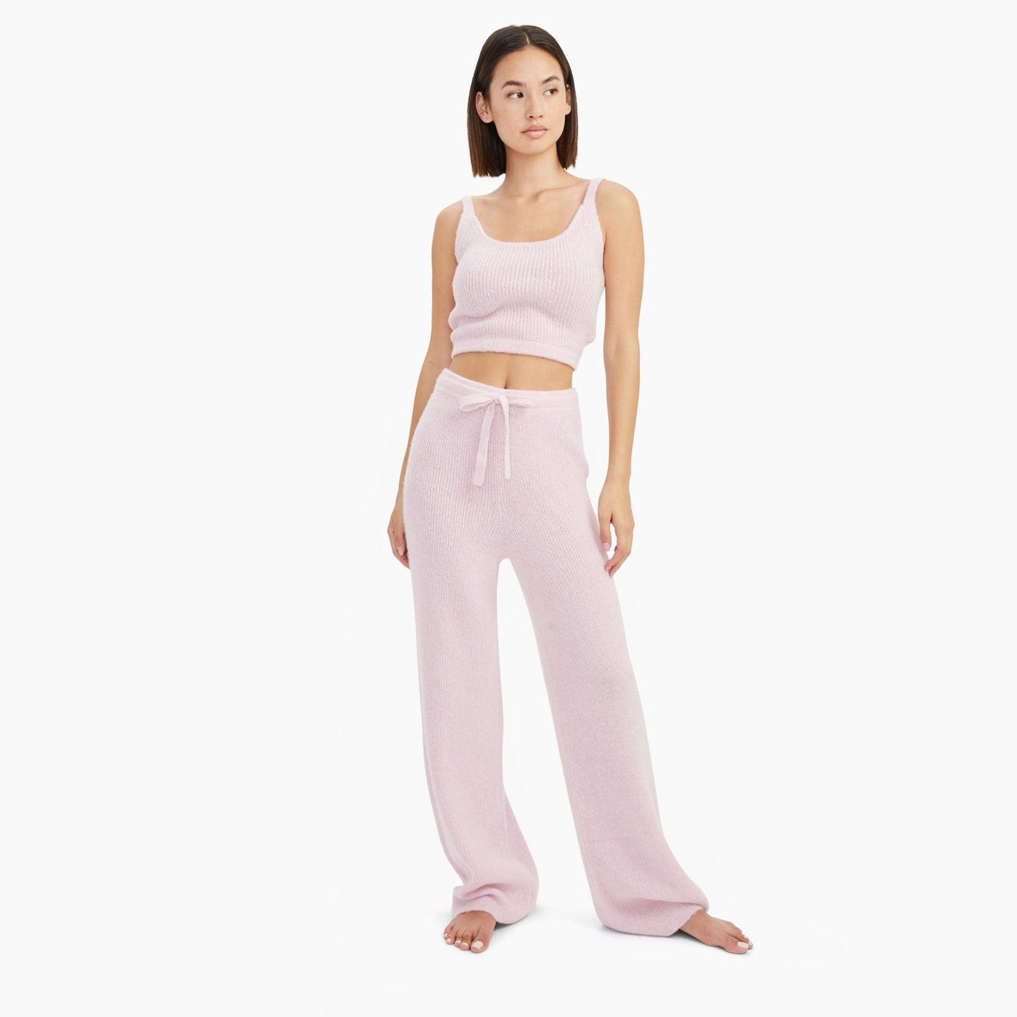 Womens Pajamas Set Fall 3 Piece Loungewear Set Crop Vest Top Loose Pants and Cardigan Knitwear Jumpsuit Warm 