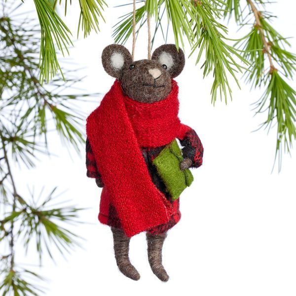 Wool Mouse with Scarf Ornament